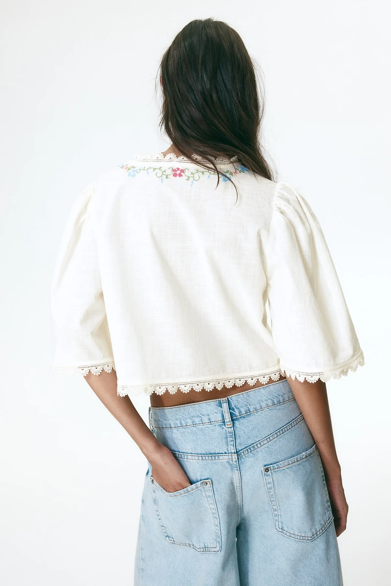 Cropped Embroidered Blouse