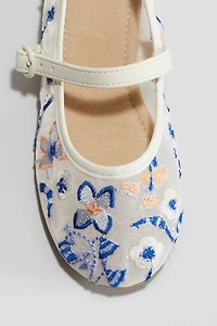 Embroidered Mesh Ballet Flats
