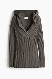 Metallic Rib-Knit Hoodie
