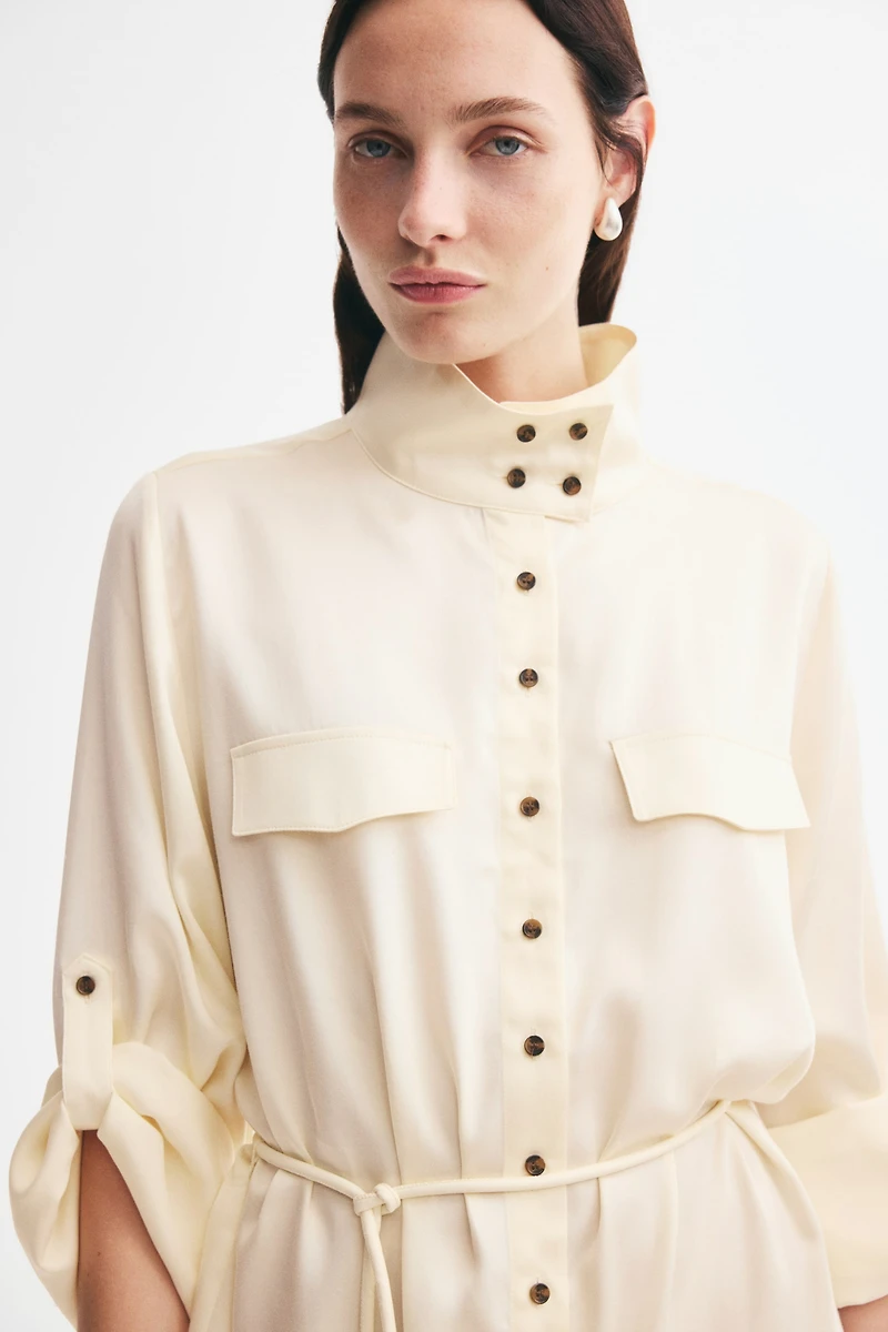 Funnel-Collar Shirt Dress