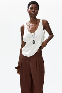 Linen-Blend Barrel-Leg Pants