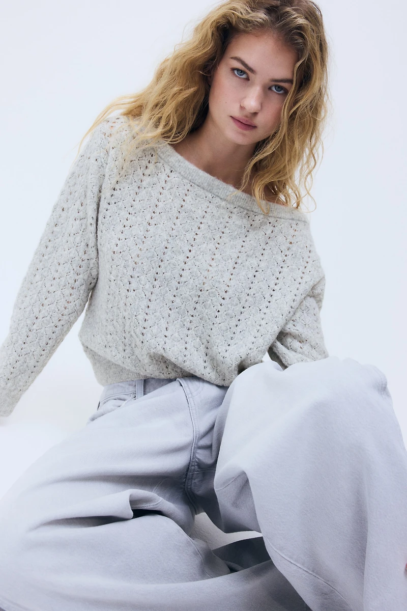 Pointelle-Knit Off-the-Shoulder Sweater