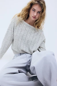 Pointelle-Knit Off-the-Shoulder Sweater