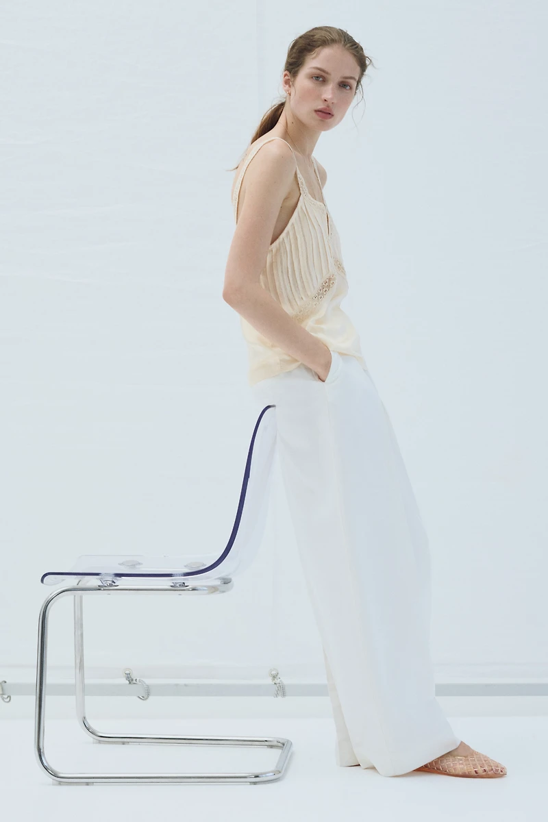 Lace-Trimmed Pintucked Top