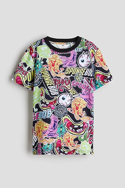 Print-motif cotton T-shirt