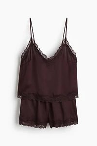 Lace-Trimmed Satin Pajamas