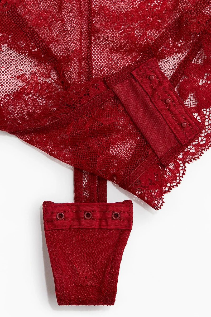 Padded-Cup Lace Thong Bodysuit