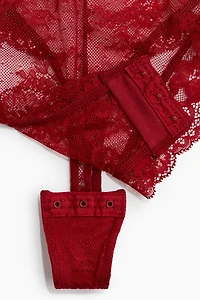 Padded-Cup Lace Thong Bodysuit