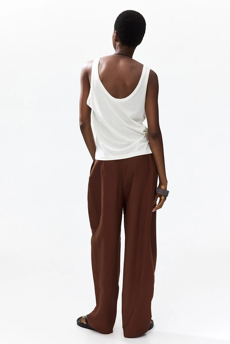 Linen-Blend Barrel-Leg Pants
