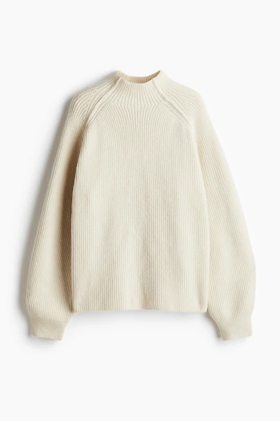 Rib-Knit Mock Turtleneck Sweater