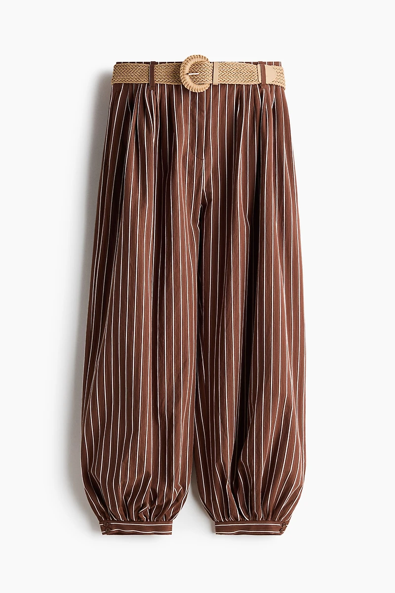 Belted Balloon-Leg Pants
