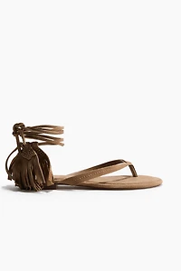 Fringed-Detail Suede Sandals