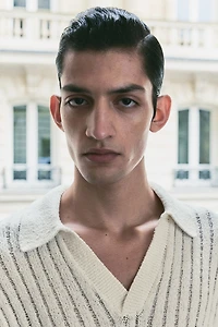 Loose Fit Rib-Knit Polo Shirt