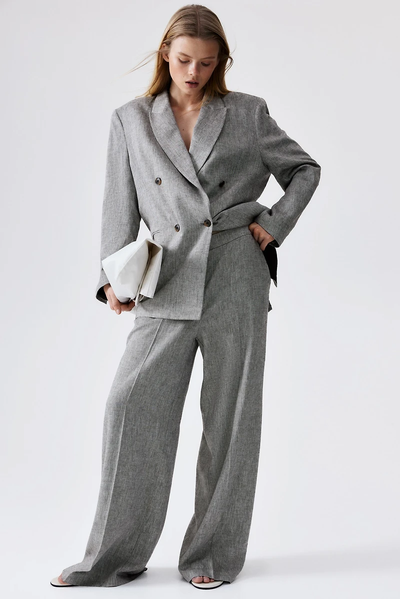 Wide-Leg Linen-Blend Pants