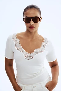 Lace-Trimmed Ribbed Top