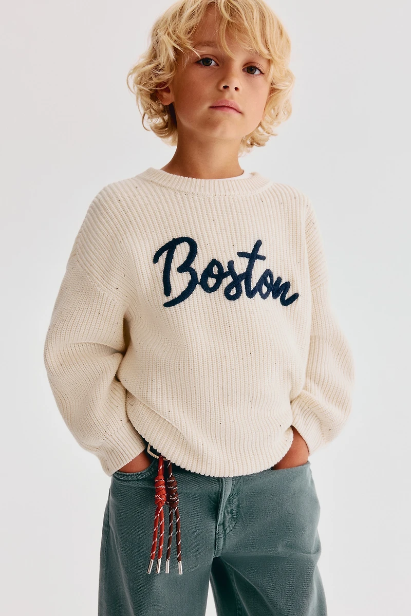 Loose-Fit Text-Motif Sweater