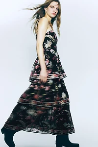 Tiered Linen-Blend Dress