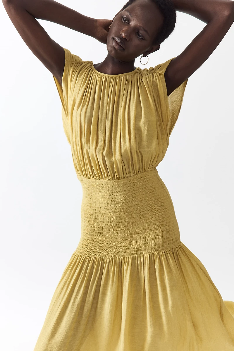 Smocked Cape-Detail Dress