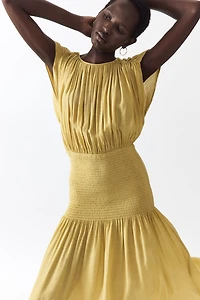 Smocked Cape-Detail Dress