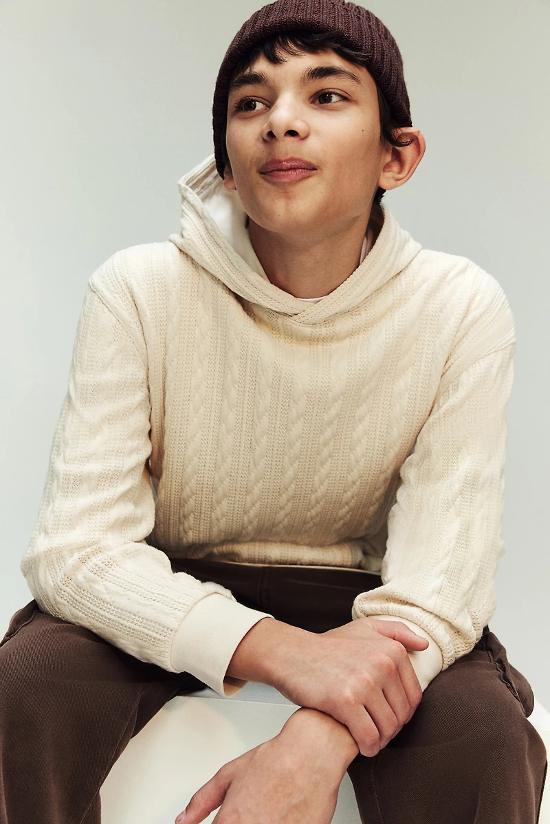 Cable-Knit-Look Hoodie