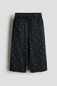 Pantalon en crépon de coton avec dentelle