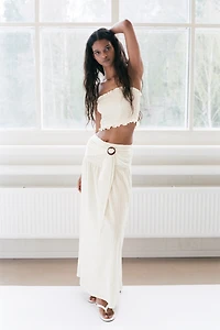 Crinkled Tie-Belt Skirt