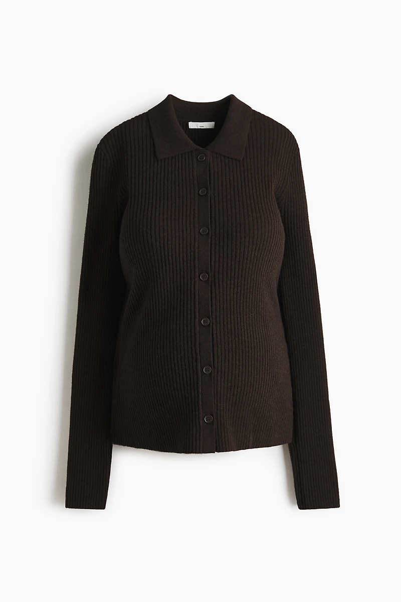 MAMA Rib-Knit Cardigan with Collar