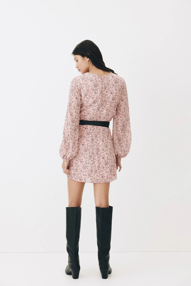 Button-Detail Crinkled Dress