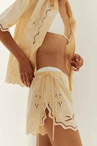 Cotton Beach Shorts with Eyelet Embroidery