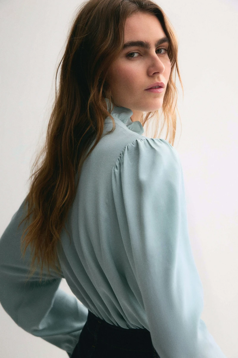 Ruffle-Collar Viscose Blouse