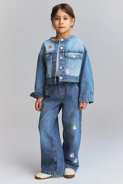 Motif-Detail Wide Leg Jeans