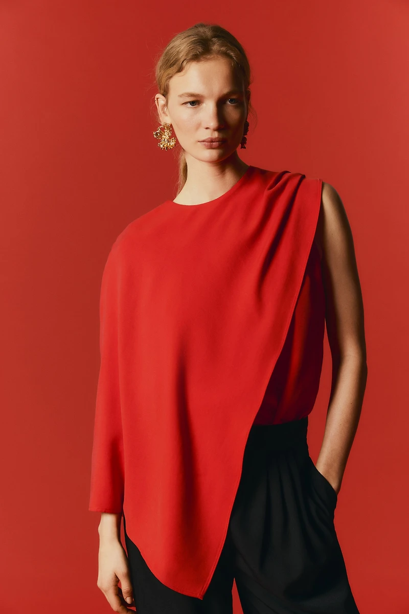 Asymmetric Cape-Detail Blouse