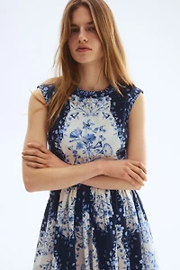 Flared-Skirt Poplin Dress