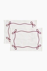 Lot de 2 napperons brodés en lin mélangé