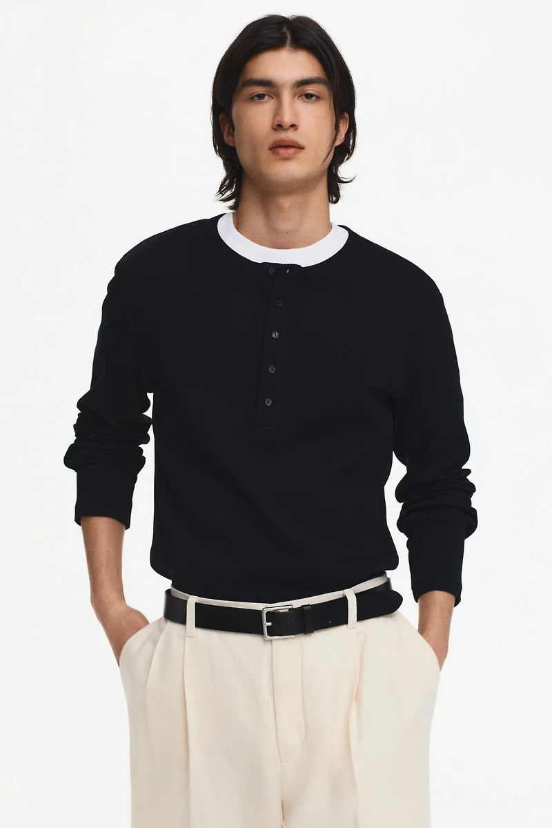 Slim-Fit Ribbed Henley Shirt