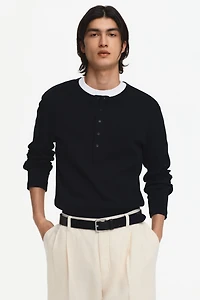 Slim-Fit Ribbed Henley Shirt