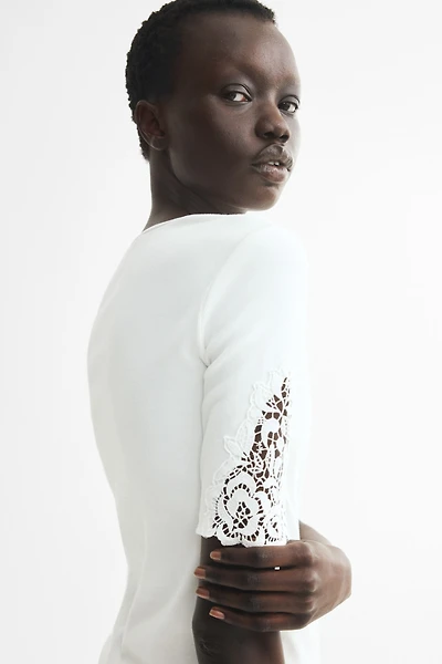 Ribbed Lace-Inset Top