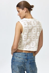 Crochet-Look Button-Front Top