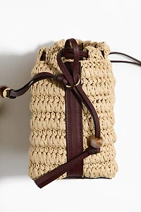 Bead-Detail Straw Crossbody Bag