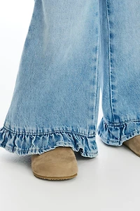 Ruffle-Trimmed Cotton Pants
