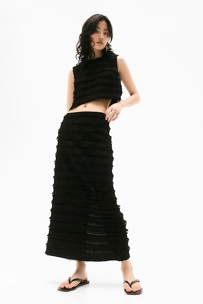 Fringe-Trimmed Midi Skirt