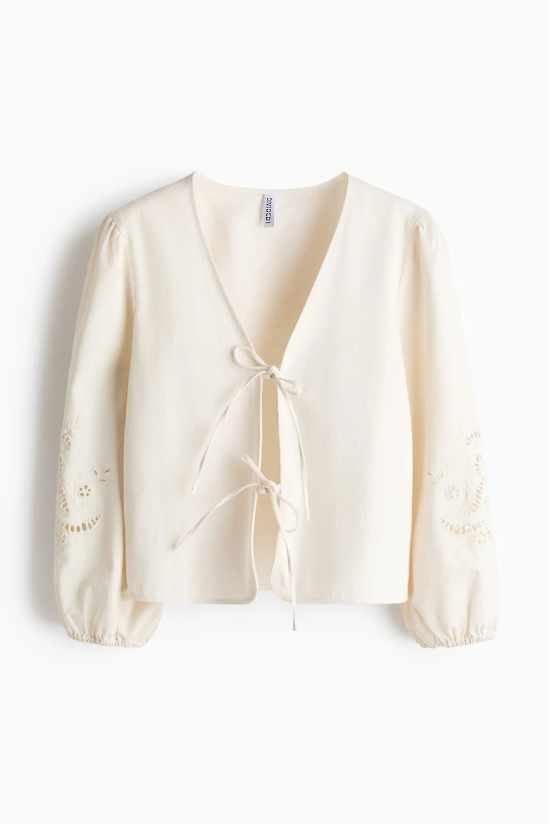 Tie-detail broderie anglaise jacket