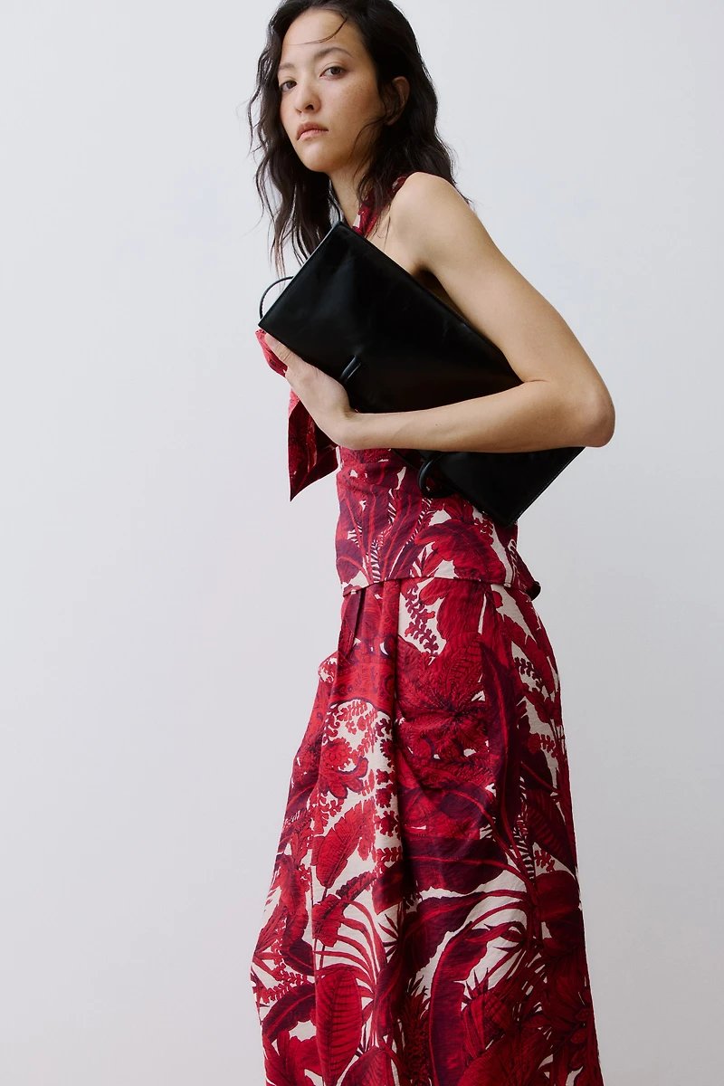 Gathered-Detail Midi Skirt