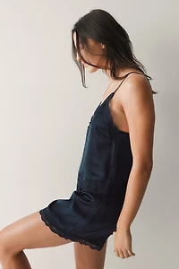 Lace-Trimmed Satin Pajamas