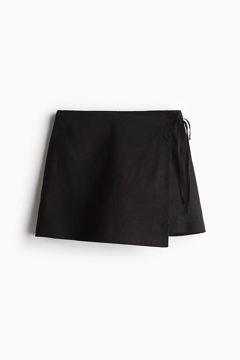 Jupe-short portefeuille en lin mélangé