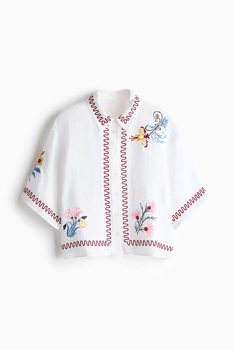 Embroidered Linen Beach Shirt