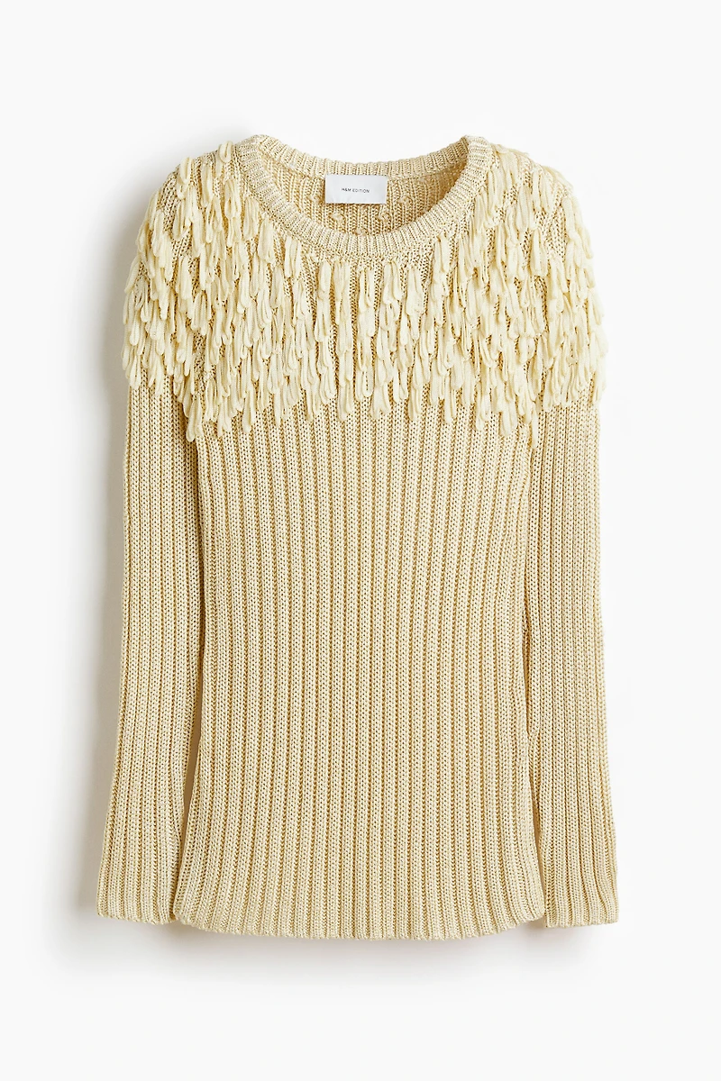 Fringe-Detail Rib-Knit Top