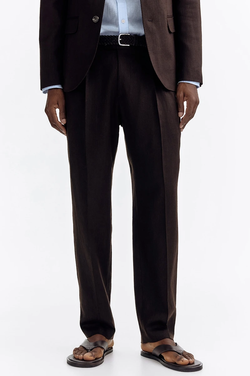 Regular-Fit Tailored Linen-Blend Pants