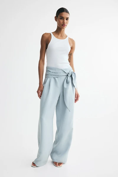 Wide-Leg Tie-Detail Pants