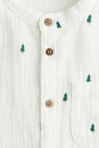 Chemise sans col en mousseline de coton